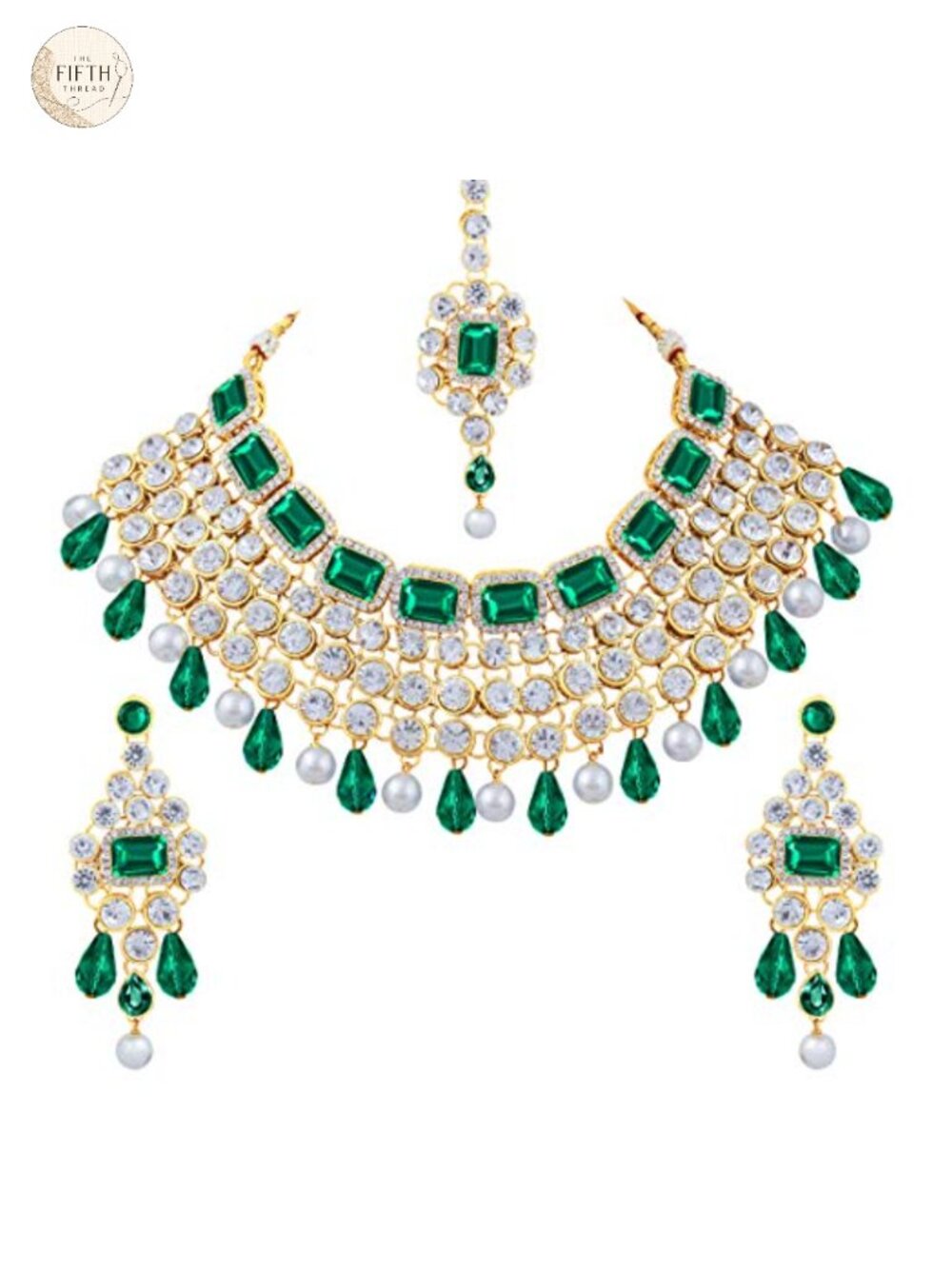 Indian Kundan Bridal Jewelry Set Necklace Earrings Maang Tikka Bollywood
